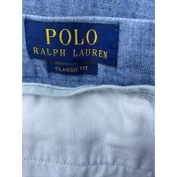 Polo Ralph Lauren Chambray Shorts Men's Size 35 Blue Cotton Flat Front - Picture 7 of 8